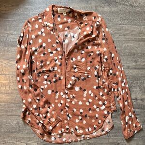 Women's Anthropologie Brown Polka Dot Blouse